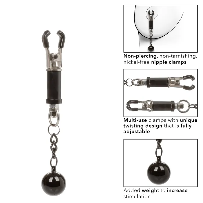 CalExotics Nipple Grips Weighted Twist Nipple Clamps Female Sex Toys