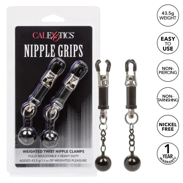 CalExotics Nipple Grips Weighted Twist Nipple Clamps Female Sex Toys