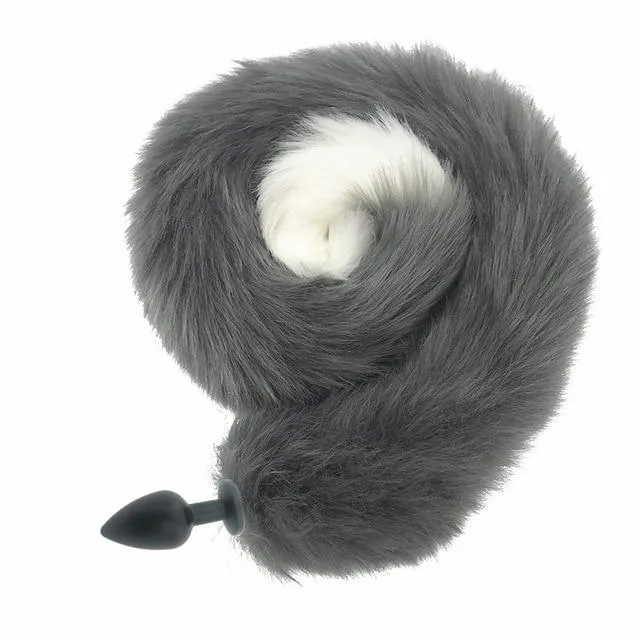 House of Dasein Butt Plug Tails 80Cm Long Grey White Fox Tail Cosplay Anal Butt Plug Bdsm Pet Play Anal