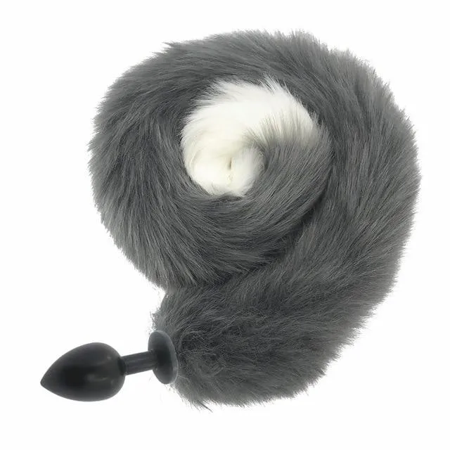 House of Dasein Butt Plug Tails 80Cm Long Grey White Fox Tail Cosplay Anal Butt Plug Bdsm Pet Play Anal