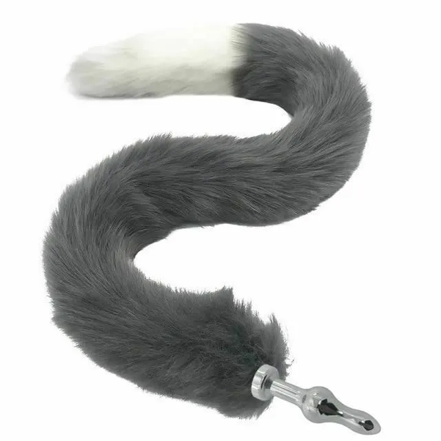 House of Dasein Butt Plug Tails 80Cm Long Grey White Fox Tail Cosplay Anal Butt Plug Bdsm Pet Play Anal