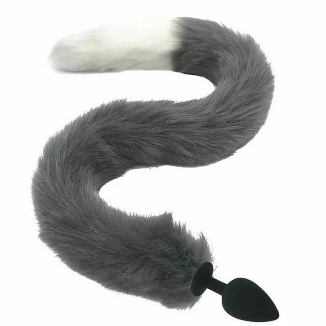 House of Dasein Butt Plug Tails 80Cm Long Grey White Fox Tail Cosplay Anal Butt Plug Bdsm Pet Play Anal