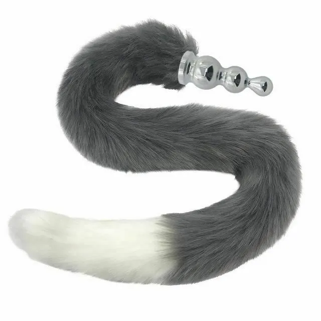 House of Dasein Butt Plug Tails 80Cm Long Grey White Fox Tail Cosplay Anal Butt Plug Bdsm Pet Play Anal