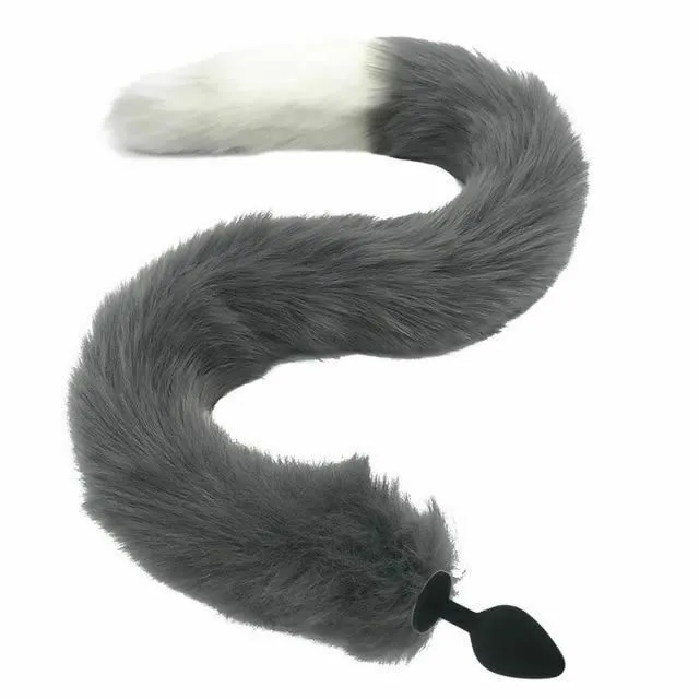 House of Dasein Butt Plug Tails 80Cm Long Grey White Fox Tail Cosplay Anal Butt Plug Bdsm Pet Play Anal