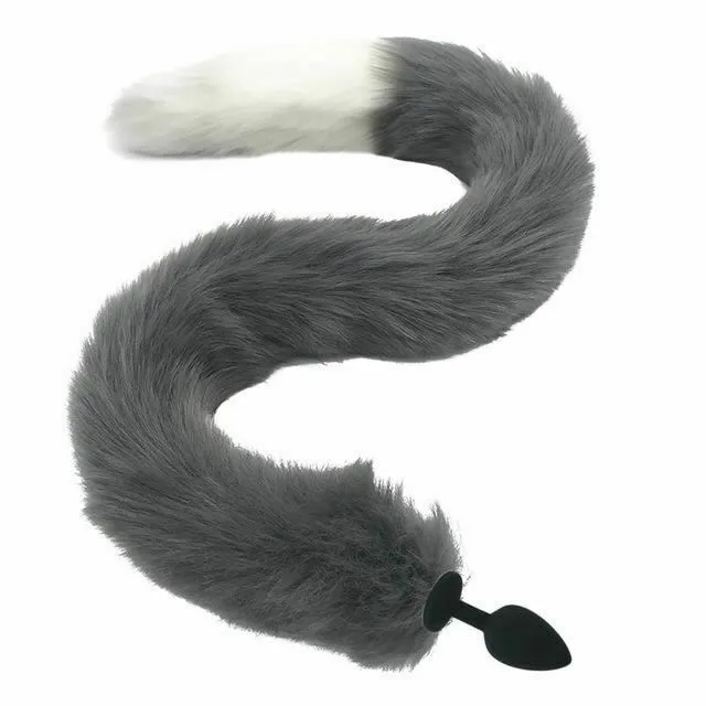 House of Dasein Butt Plug Tails 80Cm Long Grey White Fox Tail Cosplay Anal Butt Plug Bdsm Pet Play Anal