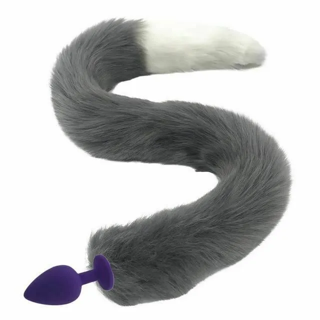 House of Dasein Butt Plug Tails 80Cm Long Grey White Fox Tail Cosplay Anal Butt Plug Bdsm Pet Play Anal