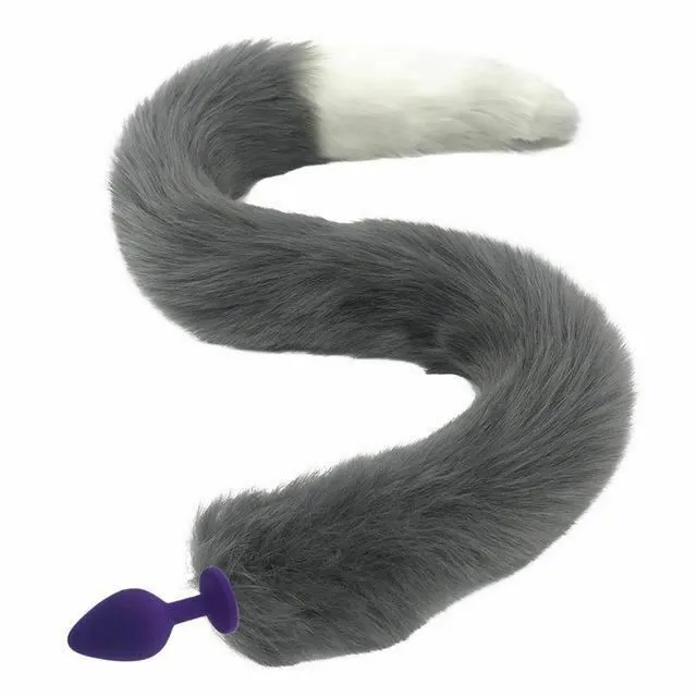 House of Dasein Butt Plug Tails 80Cm Long Grey White Fox Tail Cosplay Anal Butt Plug Bdsm Pet Play Anal