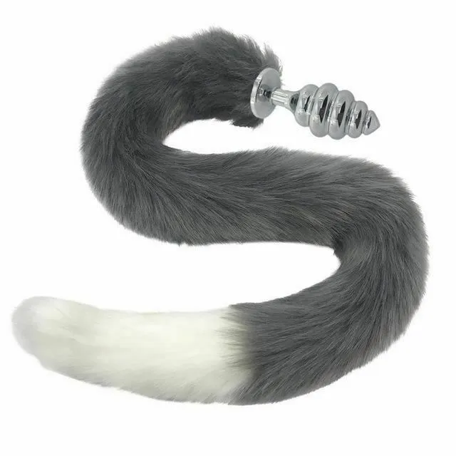 House of Dasein Butt Plug Tails 80Cm Long Grey White Fox Tail Cosplay Anal Butt Plug Bdsm Pet Play Anal