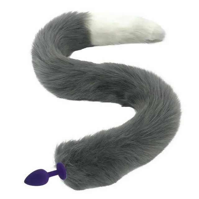 House of Dasein Butt Plug Tails 80Cm Long Grey White Fox Tail Cosplay Anal Butt Plug Bdsm Pet Play Anal