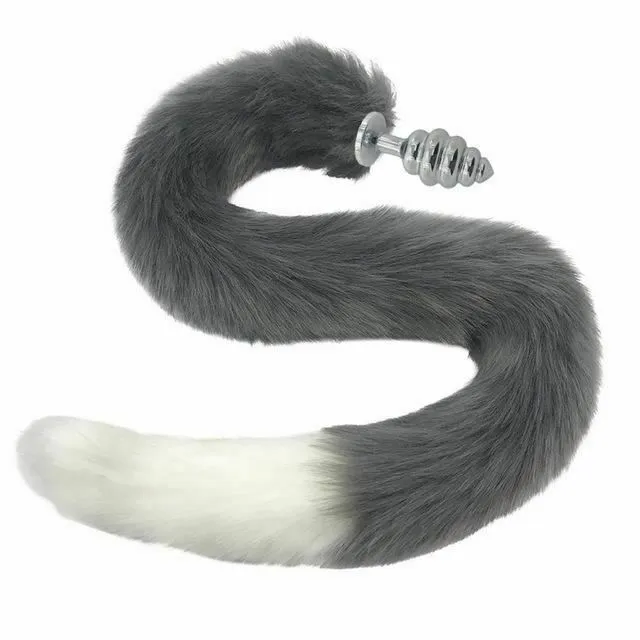 House of Dasein Butt Plug Tails 80Cm Long Grey White Fox Tail Cosplay Anal Butt Plug Bdsm Pet Play Anal