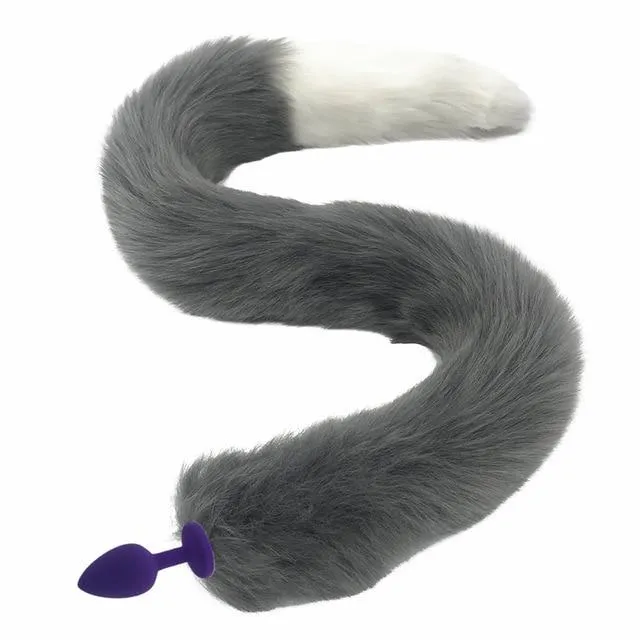 House of Dasein Butt Plug Tails 80Cm Long Grey White Fox Tail Cosplay Anal Butt Plug Bdsm Pet Play Anal