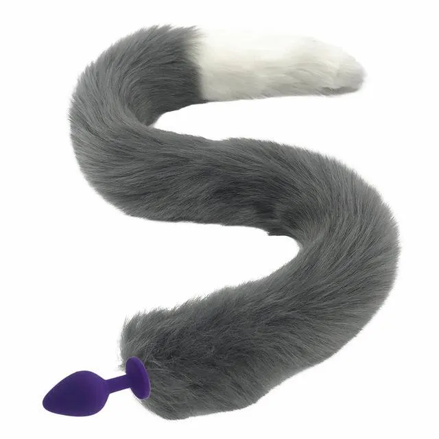 House of Dasein Butt Plug Tails 80Cm Long Grey White Fox Tail Cosplay Anal Butt Plug Bdsm Pet Play Anal