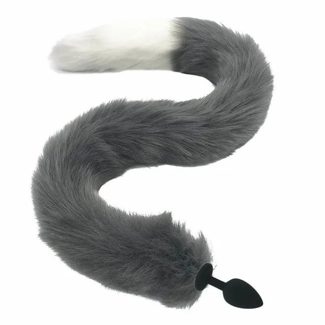 House of Dasein Butt Plug Tails 80Cm Long Grey White Fox Tail Cosplay Anal Butt Plug Bdsm Pet Play Anal