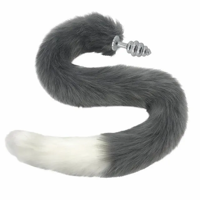 House of Dasein Butt Plug Tails 80Cm Long Grey White Fox Tail Cosplay Anal Butt Plug Bdsm Pet Play Anal