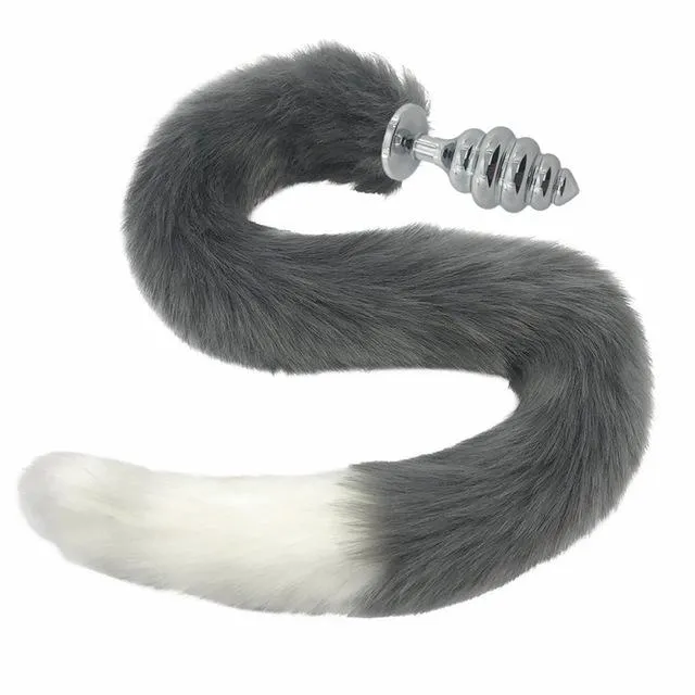 House of Dasein Butt Plug Tails 80Cm Long Grey White Fox Tail Cosplay Anal Butt Plug Bdsm Pet Play Anal