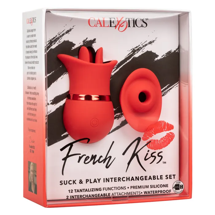 CalExotics French Kiss SUCK AND PLAY INTERCHANGEABLE SET Red Suction and Triple Flickering Tongue Vibrator Vibrators