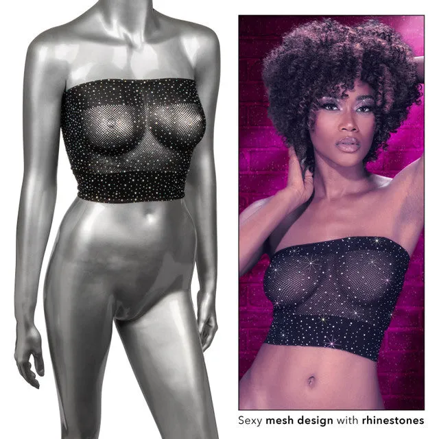 Radiance BANDEAU TOP Black Boob Tube with Sparkling Rhinestones One Size CalExotics Bodystockings Playsuits